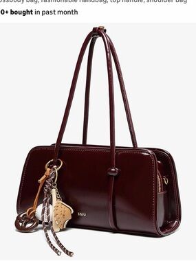 Women’s Burgundy Patent Leather Shoulder Bag with Charm